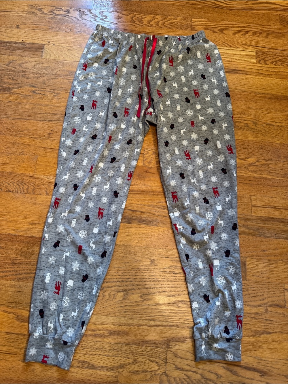 Grey Moose & Snowflake Pajama Pants - Red Accent